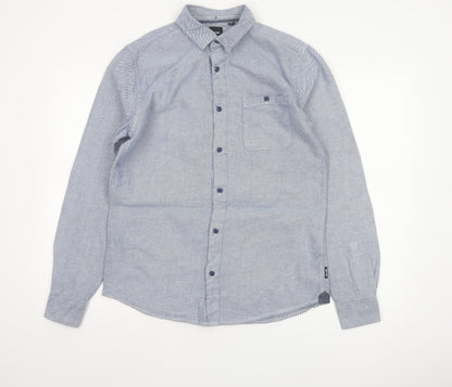 Only & Sons Mens Blue Striped Slim Fit Cotton Long Sleeve Shirt M