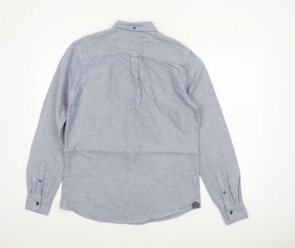 Only & Sons Mens Blue Striped Slim Fit Cotton Long Sleeve Shirt M