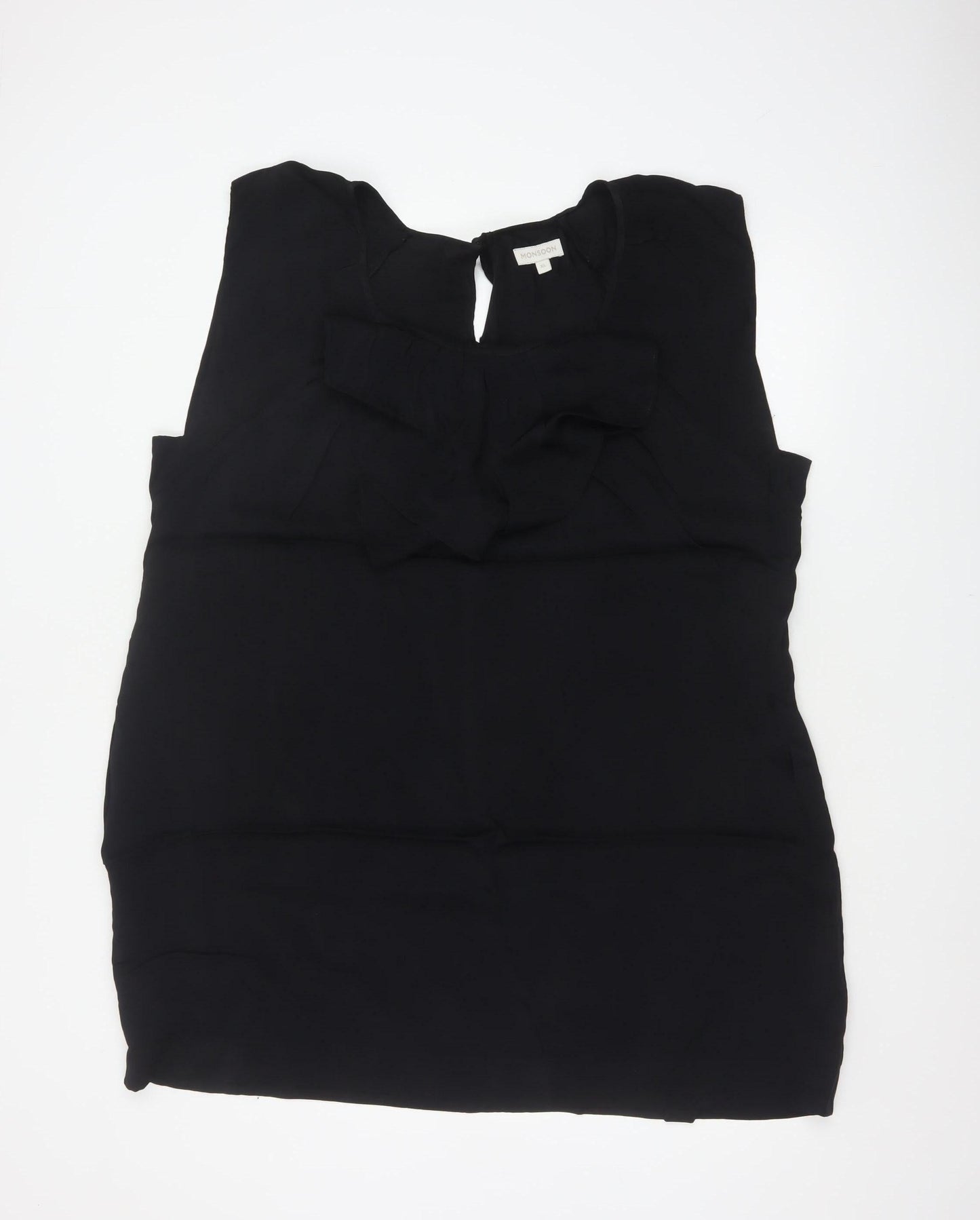 Monsoon Women Black XL Sheath Ruffle Keyhole Knee Length Dress