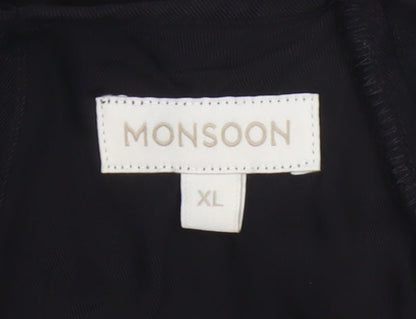 Monsoon Women Black XL Sheath Ruffle Keyhole Knee Length Dress