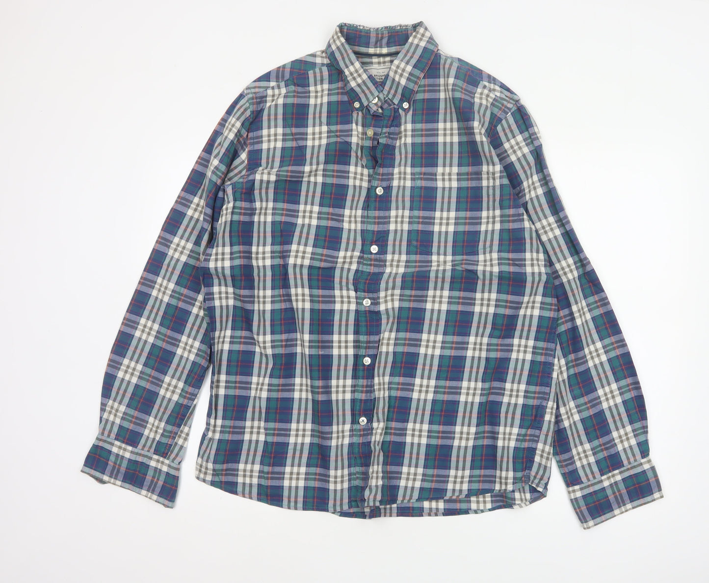 John Lewis Men’s Multicoloured Plaid Cotton Twill Shirt L Button-Down