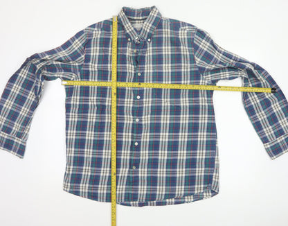 John Lewis Men’s Multicoloured Plaid Cotton Twill Shirt L Button-Down