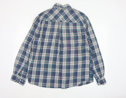 John Lewis Men’s Multicoloured Plaid Cotton Twill Shirt L Button-Down