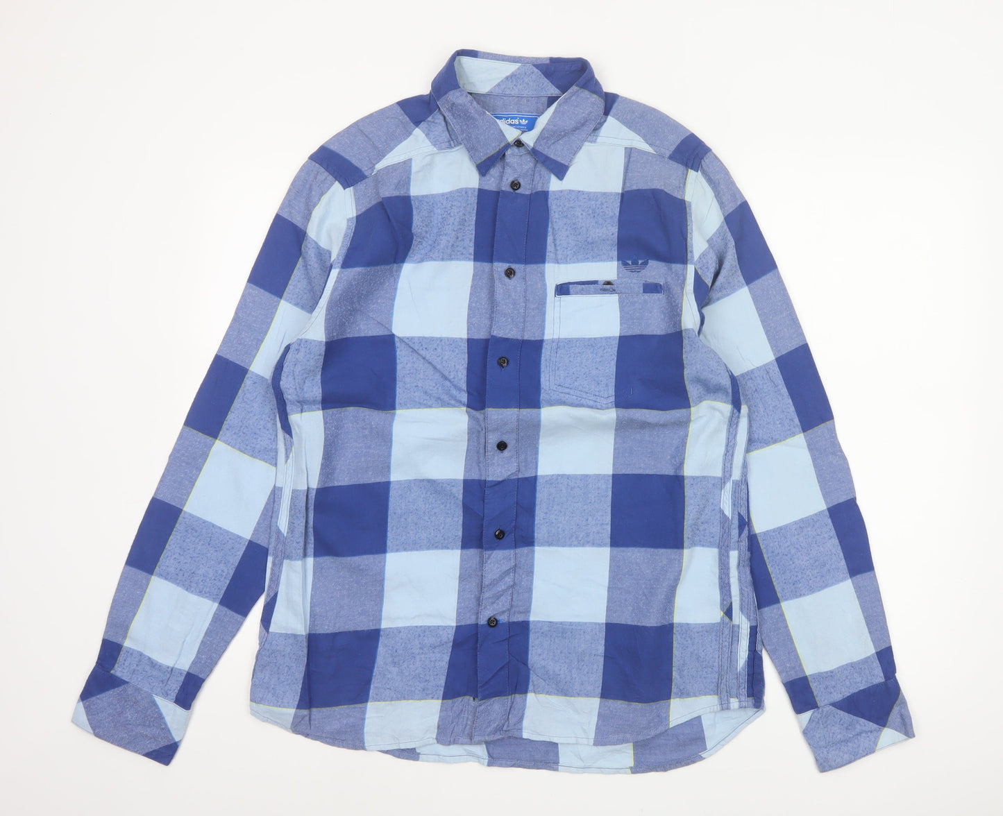 Adidas Men’s Blue Check Cotton Long Sleeve Button-Up Shirt M Vintage
