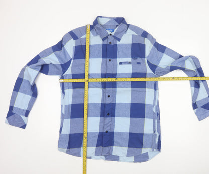Adidas Men’s Blue Check Cotton Long Sleeve Button-Up Shirt M Vintage