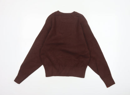 Zara Women Brown S Crew Neck Knit Pullover Jumper Long Sleeve