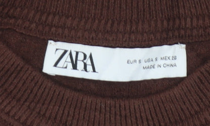 Zara Women Brown S Crew Neck Knit Pullover Jumper Long Sleeve