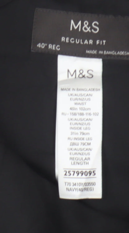 Marks & Spencer Men Blue 40in Regular Fit Straight Dress Trousers
