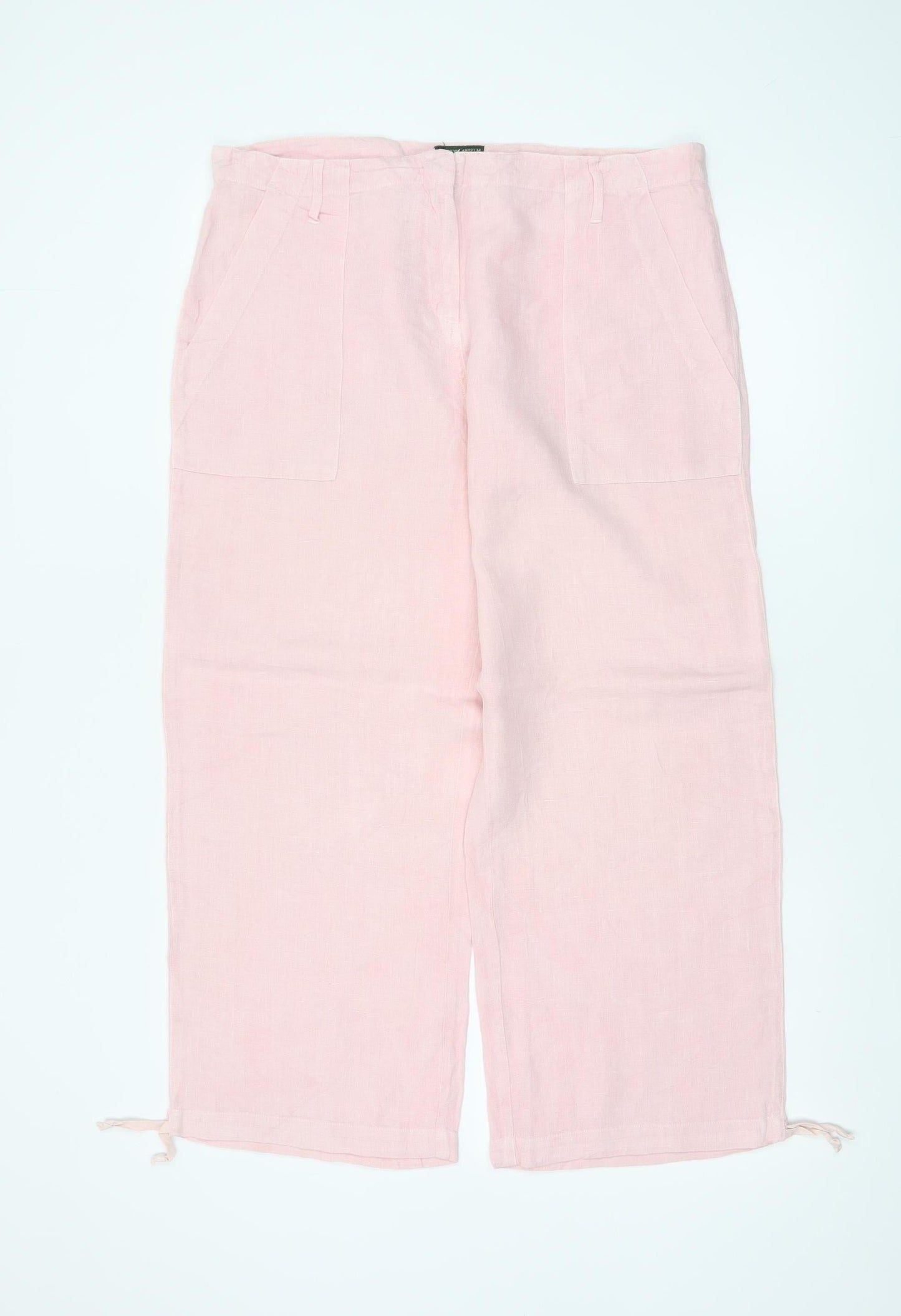 Hobbs Women's Pink UK 12 Linen Cropped Wide-Leg Trousers Pockets