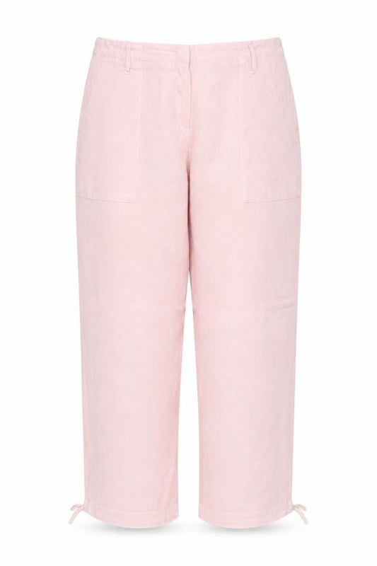 Hobbs Women's Pink UK 12 Linen Cropped Wide-Leg Trousers Pockets
