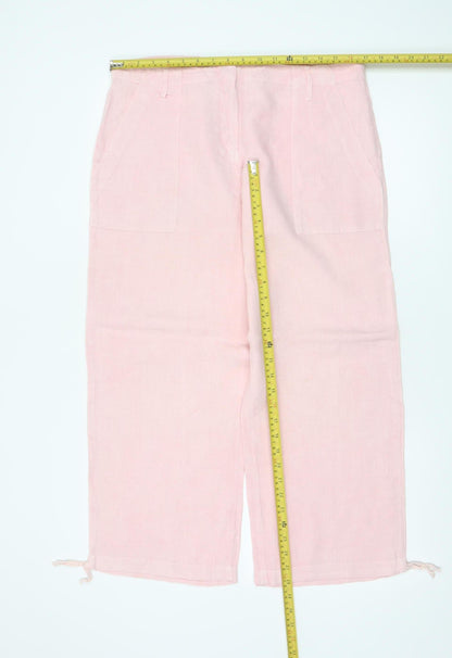 Hobbs Women's Pink UK 12 Linen Cropped Wide-Leg Trousers Pockets