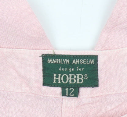 Hobbs Women's Pink UK 12 Linen Cropped Wide-Leg Trousers Pockets