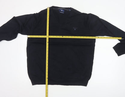 GANT Men’s Black XL Cotton V-Neck Logo Pullover Jumper