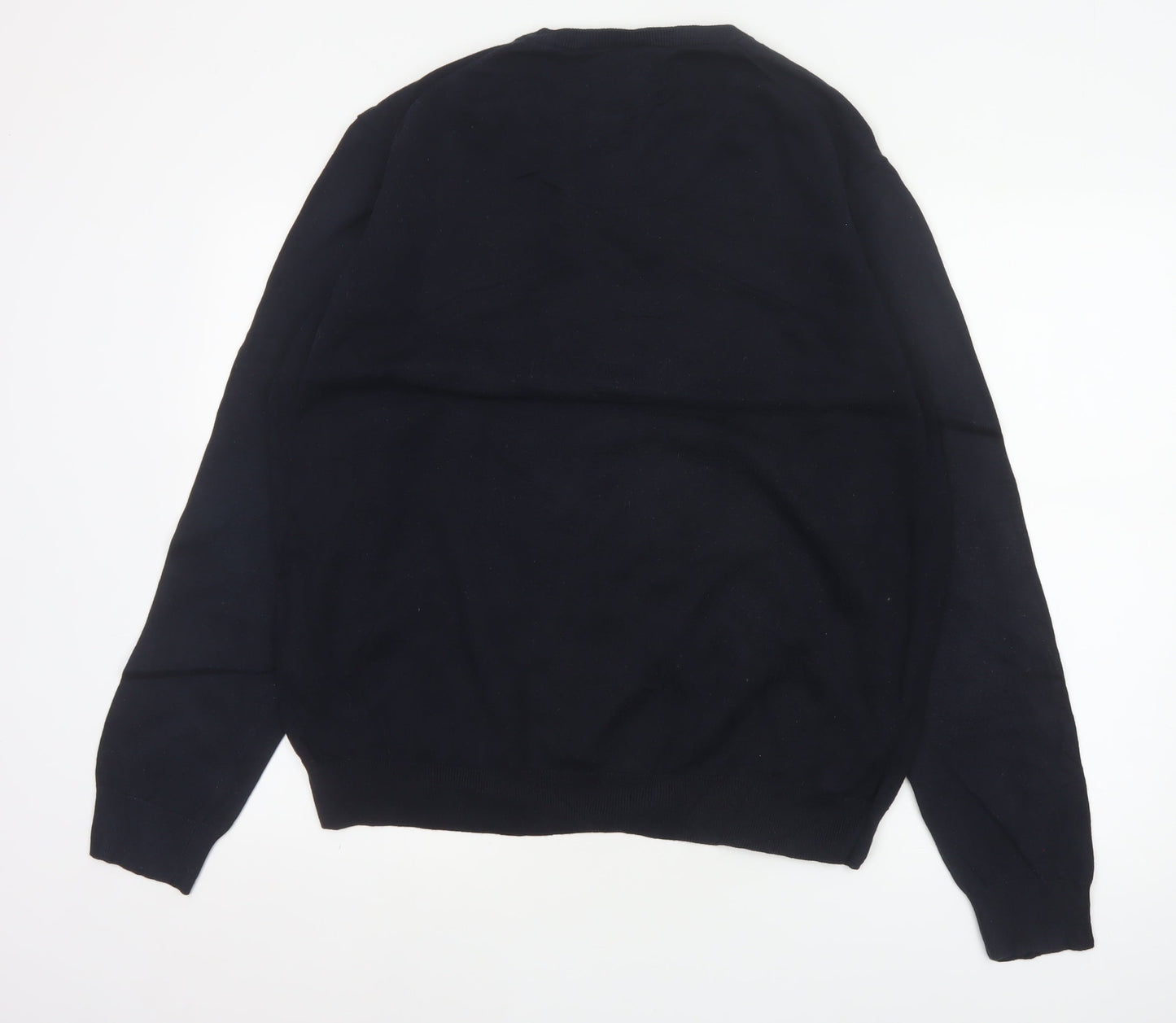 GANT Men’s Black XL Cotton V-Neck Logo Pullover Jumper