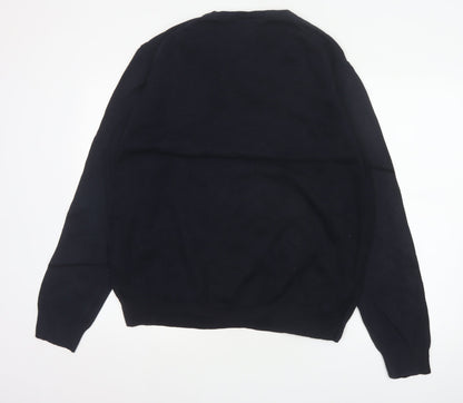 GANT Men’s Black XL Cotton V-Neck Logo Pullover Jumper