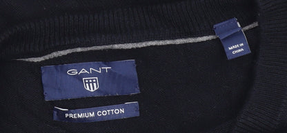 GANT Men’s Black XL Cotton V-Neck Logo Pullover Jumper