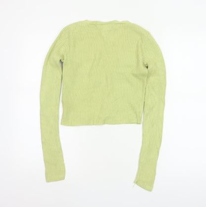 Hollister Women Green XS Rib Knit V-Neck Button Cardigan