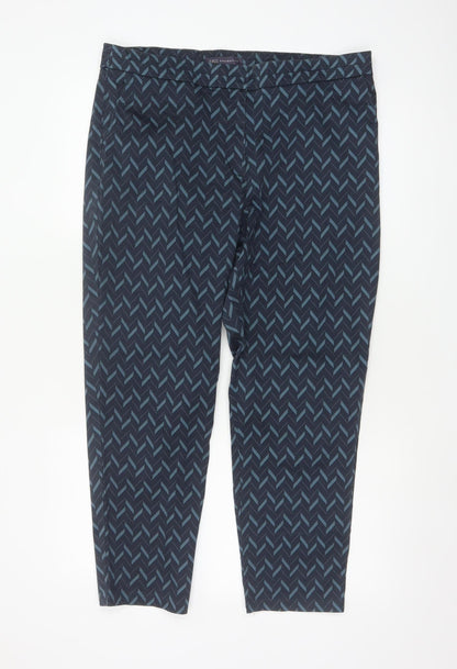 Marks and Spencer Women Blue Geometric Tapered Trousers UK 16
