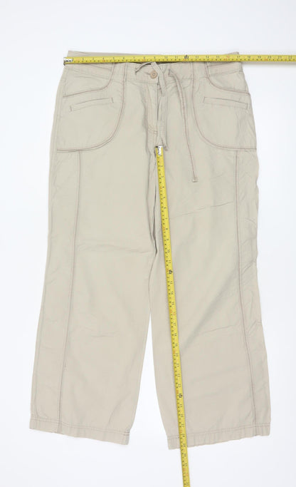 Marks & Spencer Women Beige UK 14 Short Carpenter Wide-Leg Trousers