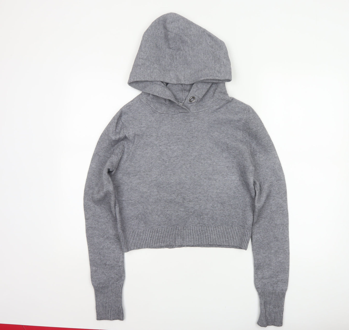 Zara Knit Women Grey S Hooded Pullover Jumper High Neck Viscose Blend