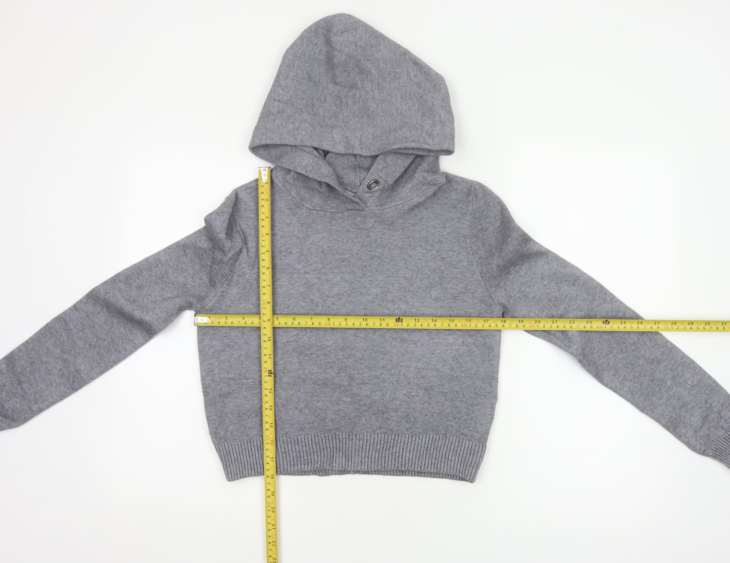 Zara Knit Women Grey S Hooded Pullover Jumper High Neck Viscose Blend