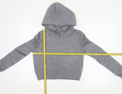 Zara Knit Women Grey S Hooded Pullover Jumper High Neck Viscose Blend