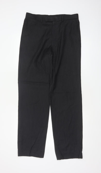 Marks & Spencer Men’s Black Pinstripe Wool Blend 32in 33in Dress Trousers