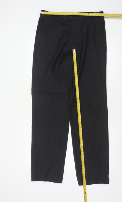 Marks & Spencer Men’s Black Pinstripe Wool Blend 32in 33in Dress Trousers