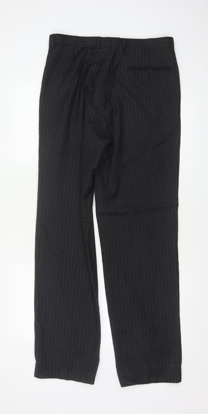 Marks & Spencer Men’s Black Pinstripe Wool Blend 32in 33in Dress Trousers