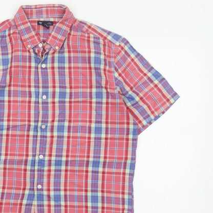 Gap Men's Multicoloured Plaid Slim Fit Short Sleeve Button-Up Shirt L