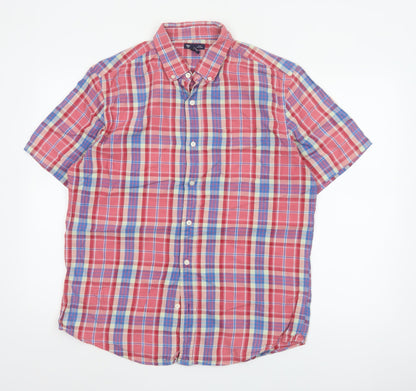 Gap Men's Multicoloured Plaid Slim Fit Short Sleeve Button-Up Shirt L