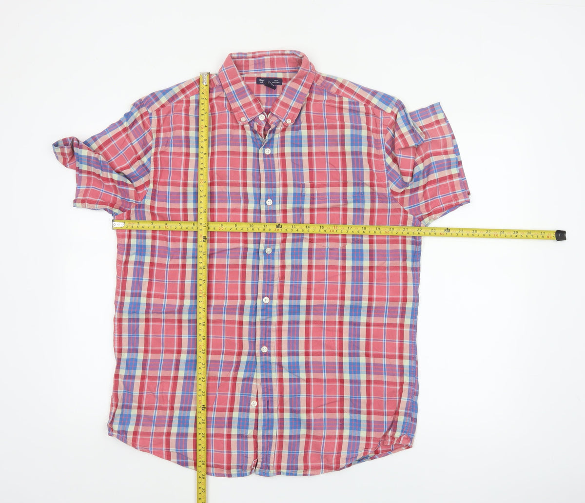 Gap Men's Multicoloured Plaid Slim Fit Short Sleeve Button-Up Shirt L