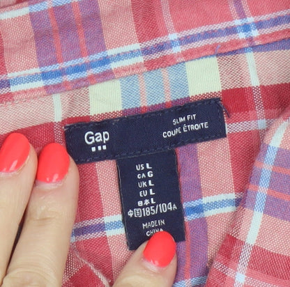 Gap Men's Multicoloured Plaid Slim Fit Short Sleeve Button-Up Shirt L