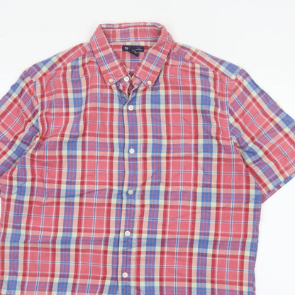 Gap Men's Multicoloured Plaid Slim Fit Short Sleeve Button-Up Shirt L