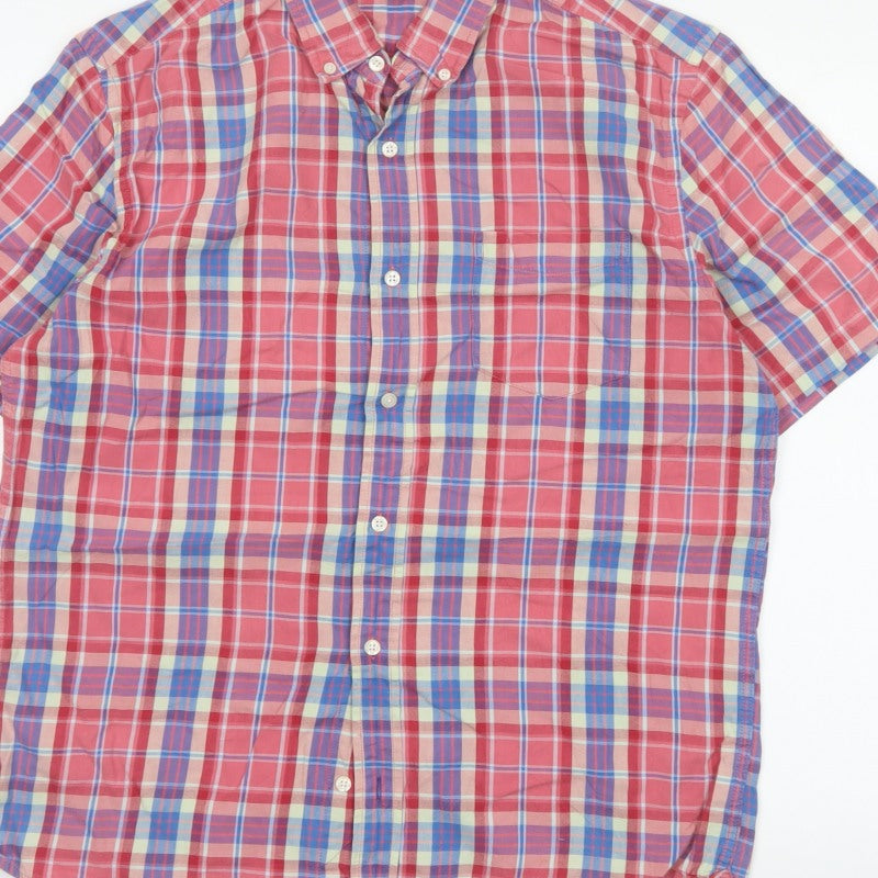 Gap Men's Multicoloured Plaid Slim Fit Short Sleeve Button-Up Shirt L