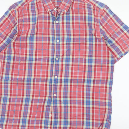 Gap Men's Multicoloured Plaid Slim Fit Short Sleeve Button-Up Shirt L