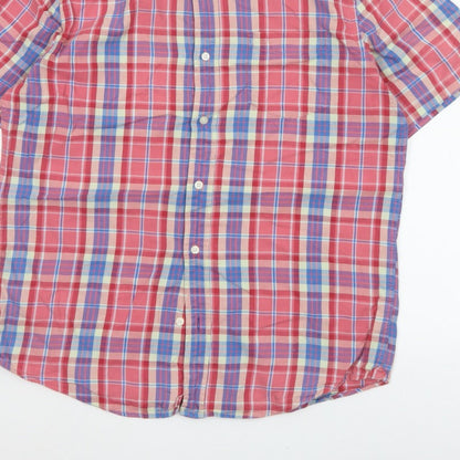 Gap Men's Multicoloured Plaid Slim Fit Short Sleeve Button-Up Shirt L