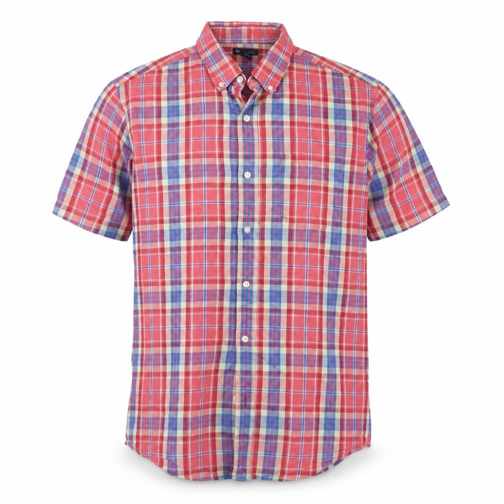 Gap Men's Multicoloured Plaid Slim Fit Short Sleeve Button-Up Shirt L