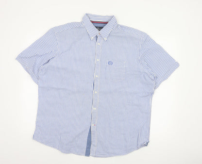 Marks and Spencer Blue Harbour Men's XL Blue Striped Cotton Button-Up Shirt