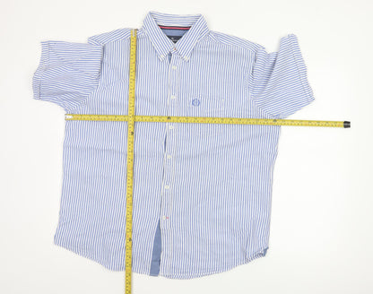 Marks and Spencer Blue Harbour Men's XL Blue Striped Cotton Button-Up Shirt
