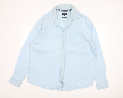 Blue Harbour Men’s Blue XL Regular Fit 100% Linen Button-Up Shirt