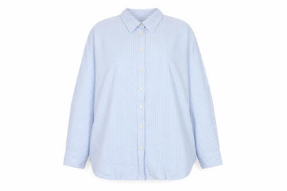 Marks and Spencer Women Blue UK 18 Regular Striped Cotton Button-Up Shirt