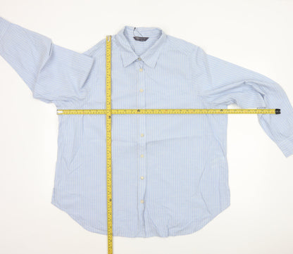 Marks and Spencer Women Blue UK 18 Regular Striped Cotton Button-Up Shirt
