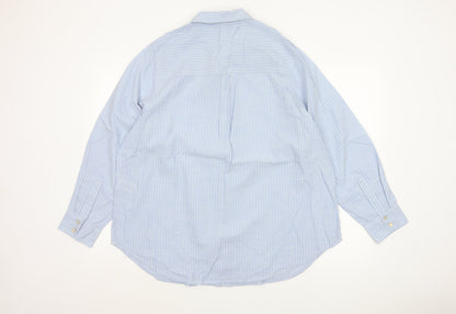 Marks and Spencer Women Blue UK 18 Regular Striped Cotton Button-Up Shirt