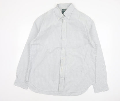 Hitman Bros Men White Striped Button Down Long Sleeve Shirt XL