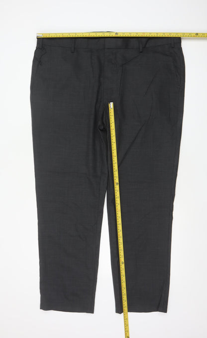 Marks & Spencer Men Black 44 Regular Fit Wool Blend Dress Trousers