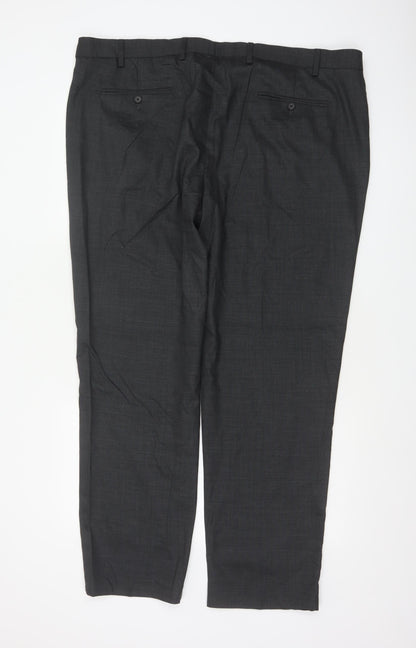 Marks & Spencer Men Black 44 Regular Fit Wool Blend Dress Trousers