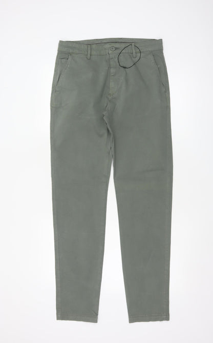 Marks and Spencer Men Green 30/33 Regular Tapered Chino Trousers