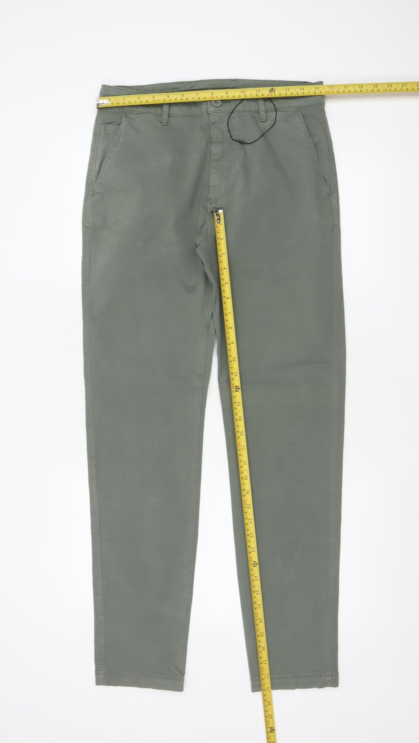 Marks and Spencer Men Green 30/33 Regular Tapered Chino Trousers
