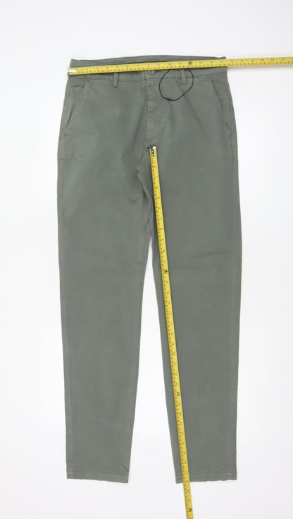 Marks and Spencer Men Green 30/33 Regular Tapered Chino Trousers